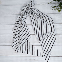 Pinstripe Hair Scarf-White with Black Stripe-Lemons and Limes Boutique