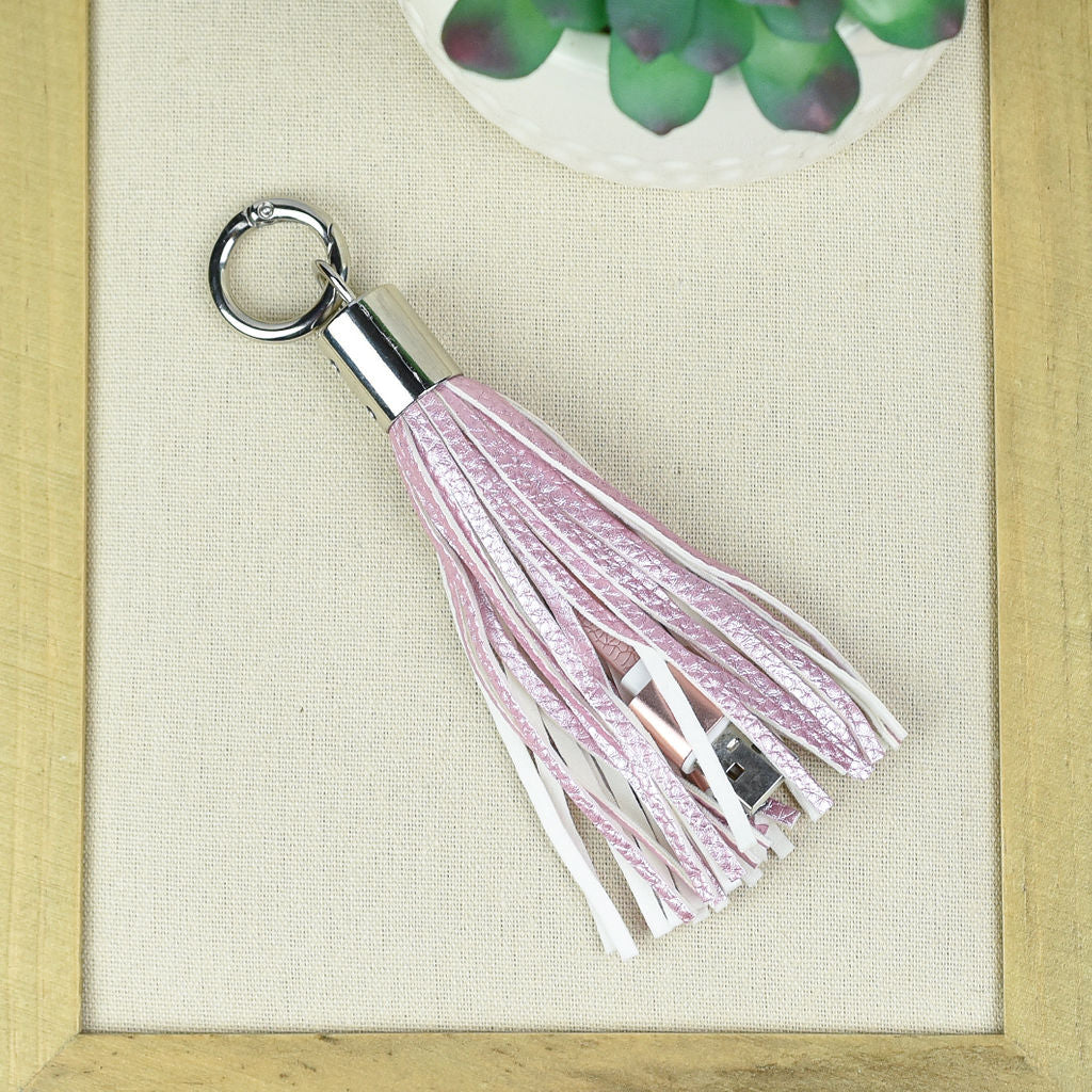 Tassel Keychain with Charging Cable for iPhones-Keychain-Pink-Lemons and Limes Boutique