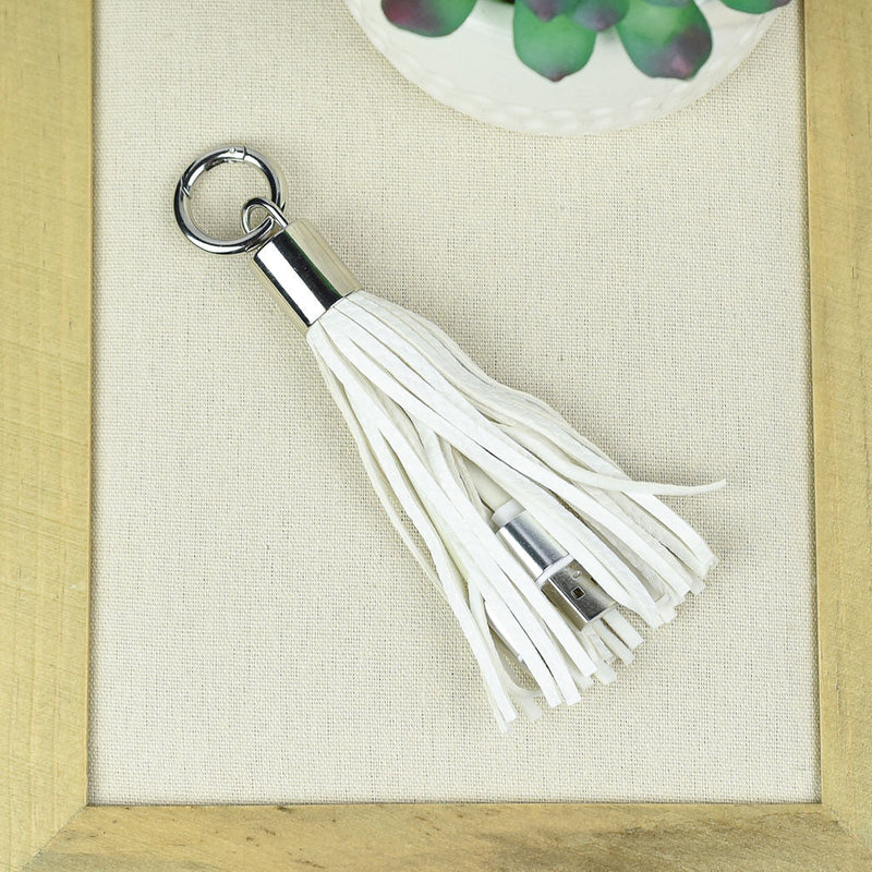 Tassel Keychain with Charging Cable for iPhones-Keychain-White-Lemons and Limes Boutique