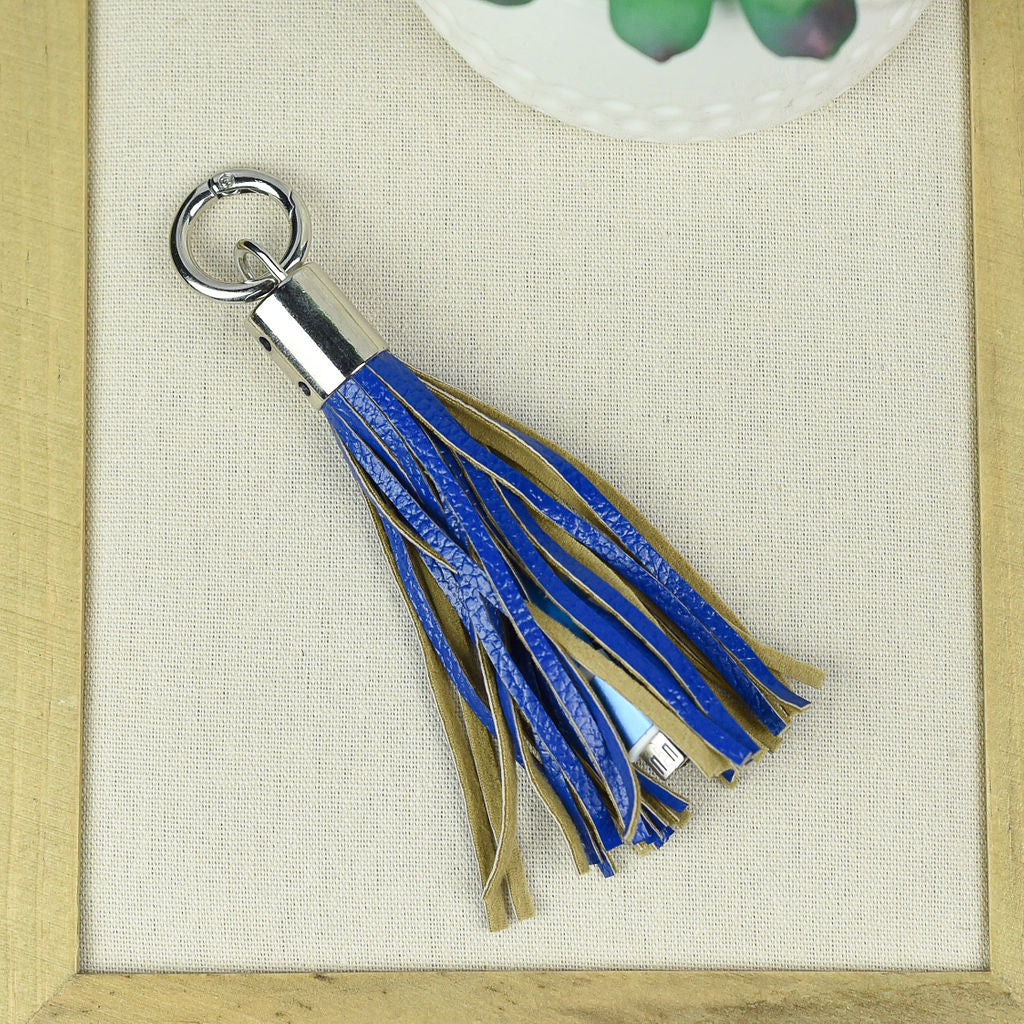Tassel Keychain with Charging Cable for iPhones-Keychain-Cobalt-Lemons and Limes Boutique