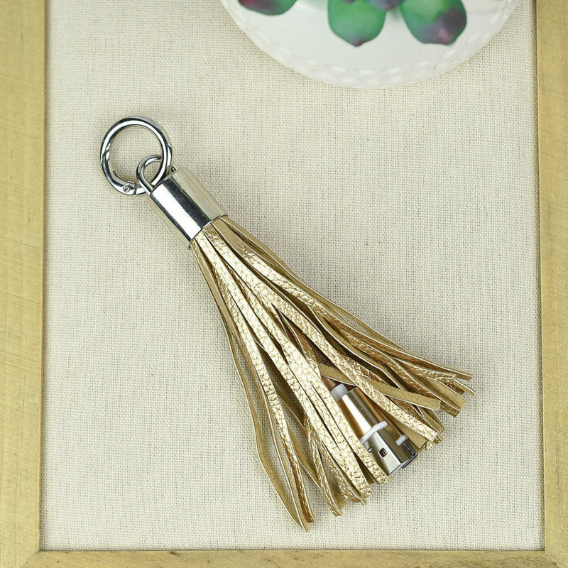 Tassel Keychain with Charging Cable for iPhones-Keychain-Gold-Lemons and Limes Boutique