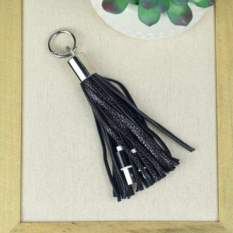 Tassel Keychain with Charging Cable for iPhones-Keychain-Black-Lemons and Limes Boutique