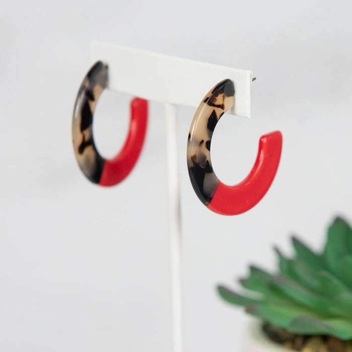 Posey Two Tone Hoop Earrings-Tortoise Red-Lemons and Limes Boutique