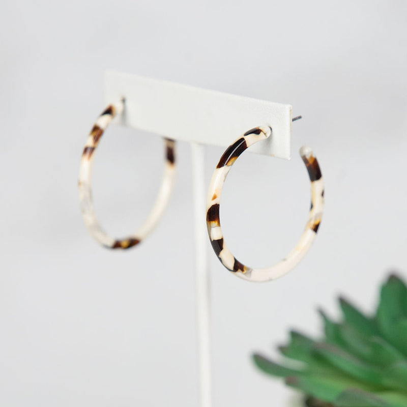 Cecelia Acrylic Hoop Earrings-White Tortoise-Lemons and Limes Boutique