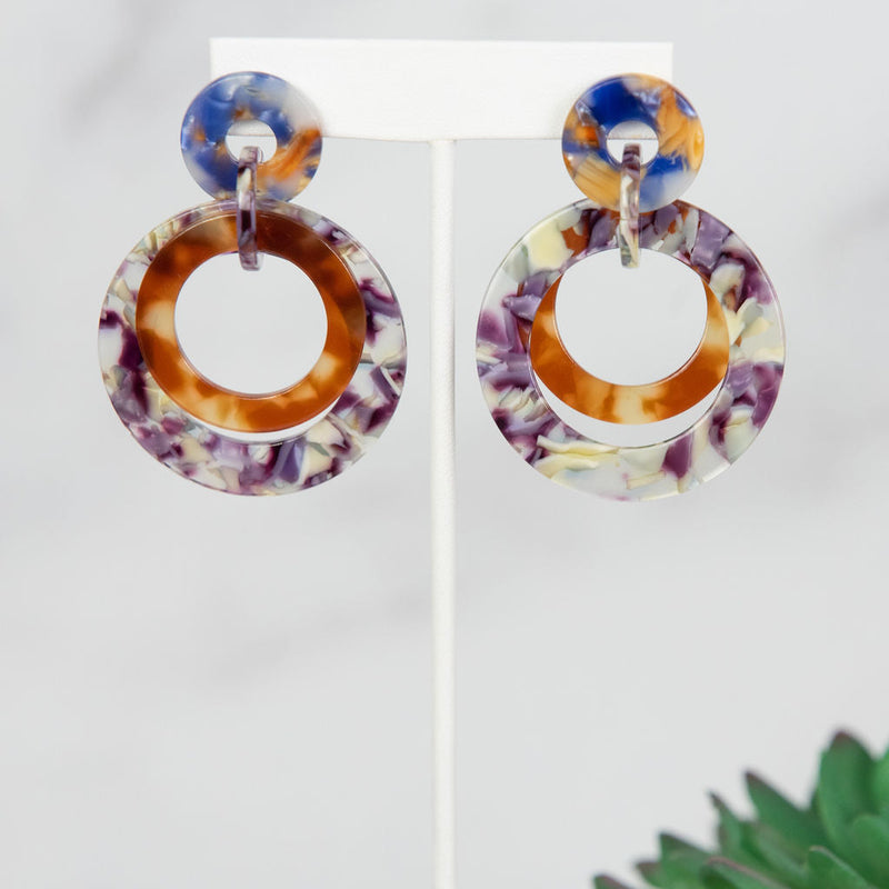 Arianna Tri Color Tortoise Dangle Earrings-Earrings-Purple/Blue-Lemons and Limes Boutique