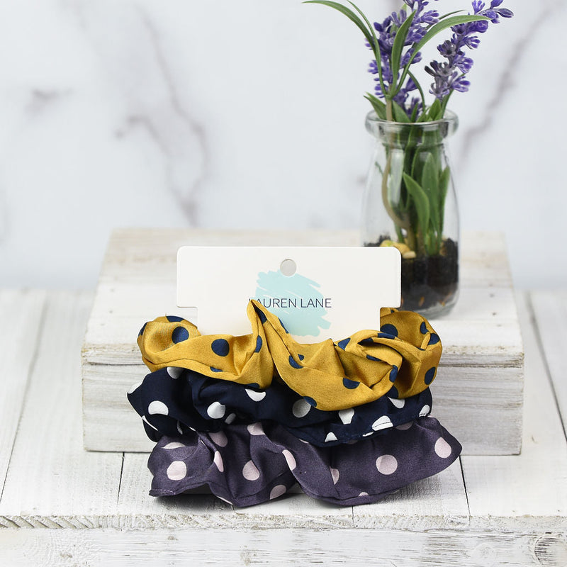 Hair Scrunch Set in Polka Dot-Plum/Mustard/Navy-Lemons and Limes Boutique