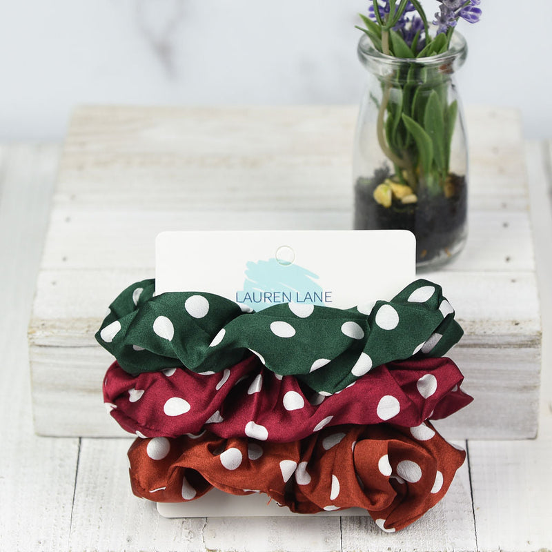 Hair Scrunch Set in Polka Dot-Burgundy/Forest/Harvest-Lemons and Limes Boutique