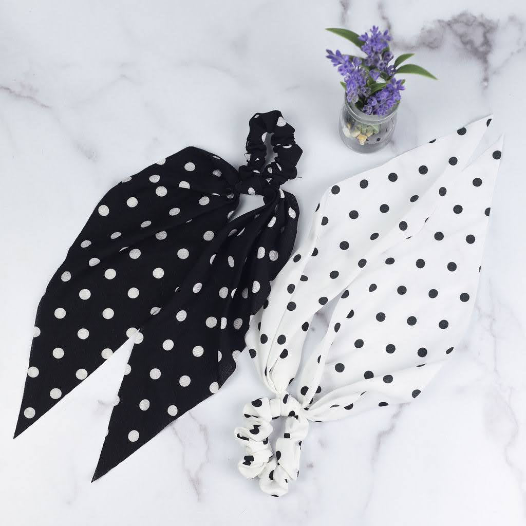 Jumbo Dot Hair Scarf in Black or White Polka Dots--Lemons and Limes Boutique