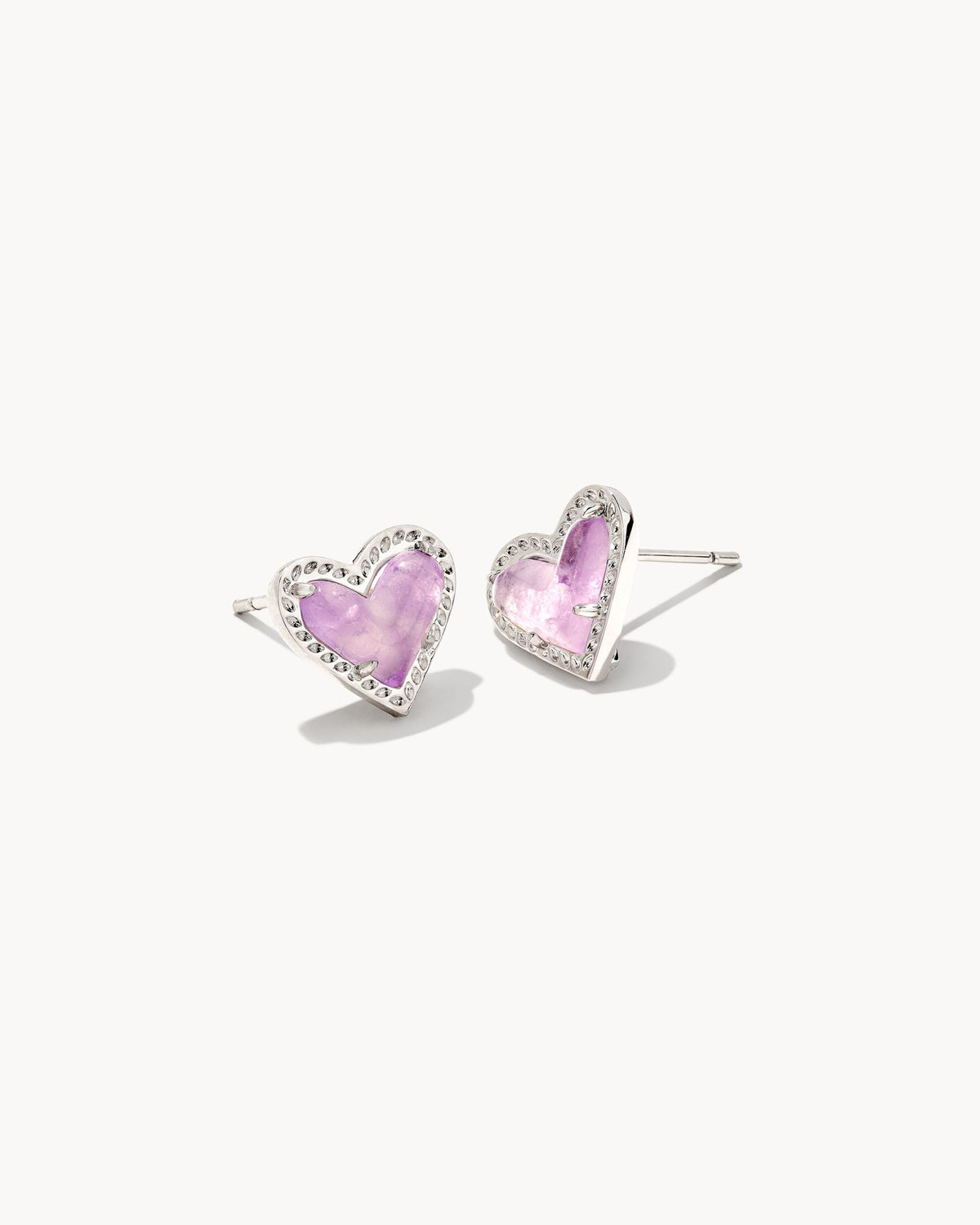 Ari Heart Stud Earrings in Rhodium Amethyst by Kendra Scott-EARRINGS-Lemons and Limes Boutique