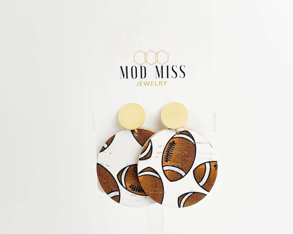 Cork+Leather Round Earring Football with Gold Stud--Lemons and Limes Boutique