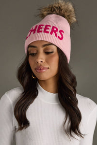 Pink Cheers Knit Pom Hat-Lemons and Limes Boutique