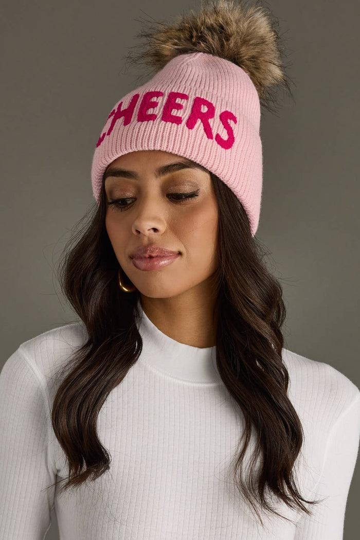 Pink Cheers Knit Pom Hat-Lemons and Limes Boutique