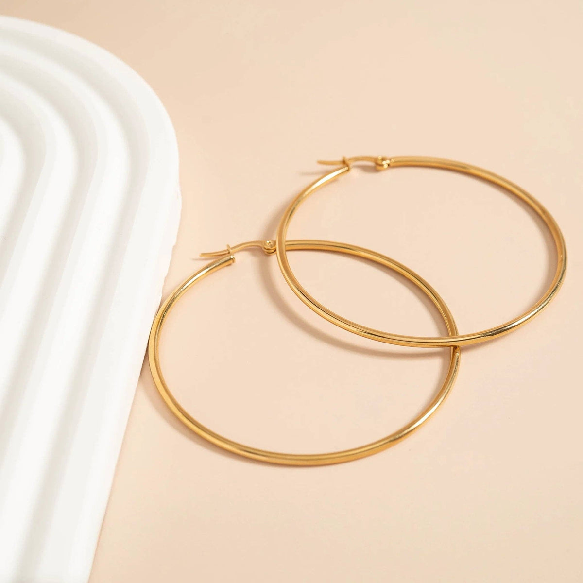 18K Gold PVD Stainless Steel Round Tube Hoop Earrings-Lemons and Limes Boutique