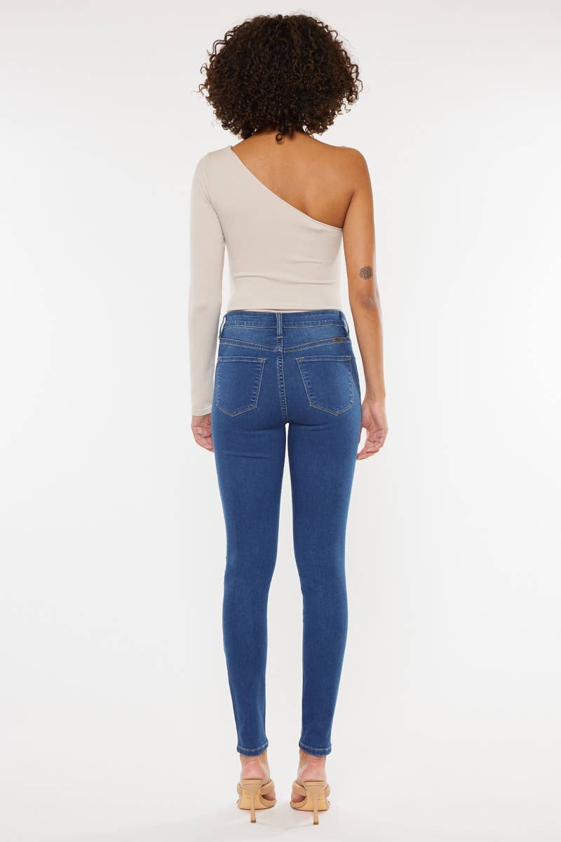 Luella High Rise Super Skinny Jeans in Medium Stone Wash by Kan Can USA--Lemons and Limes Boutique