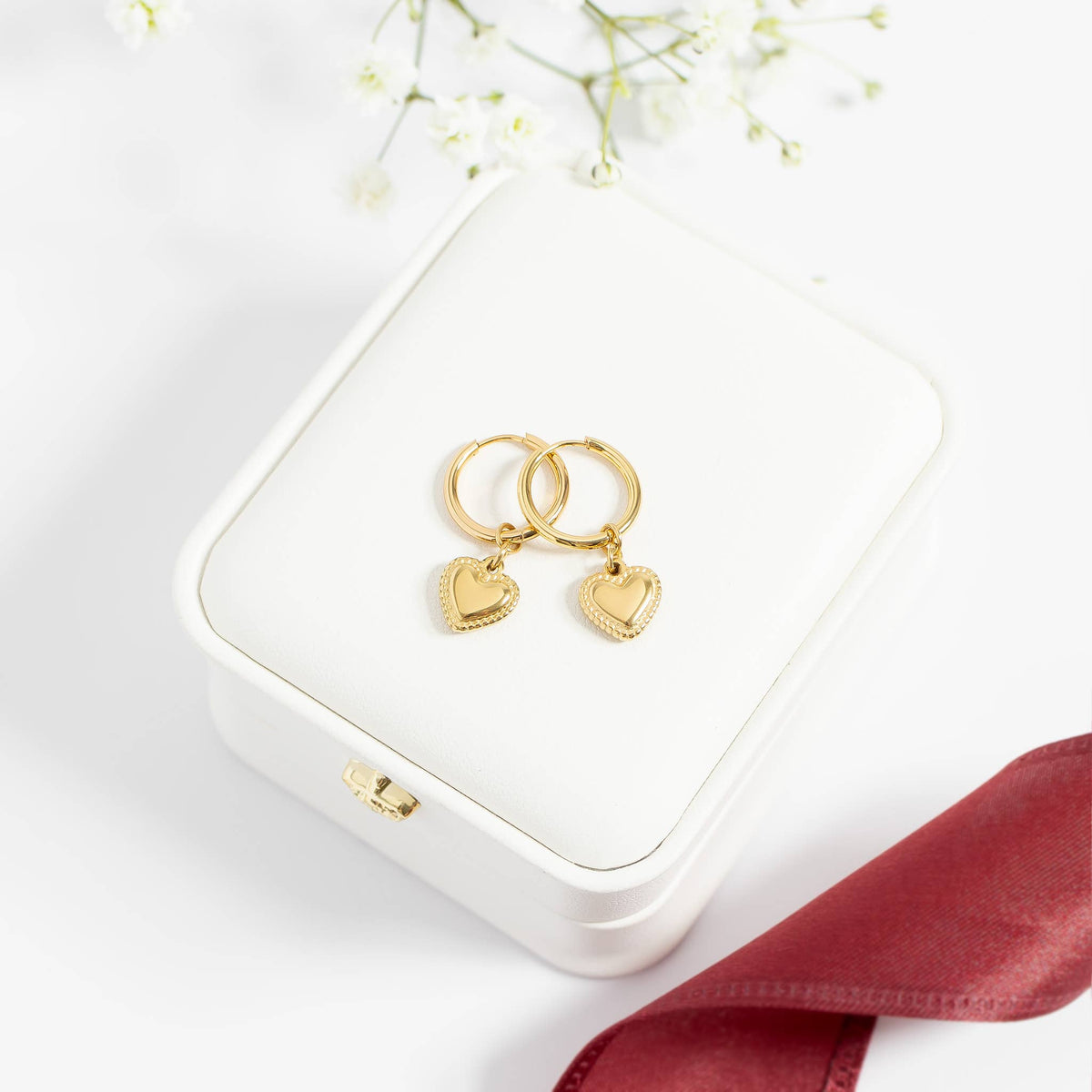 18K Gold PVD Stainless Steel Heart Pendant Hoop Earrings-Lemons and Limes Boutique