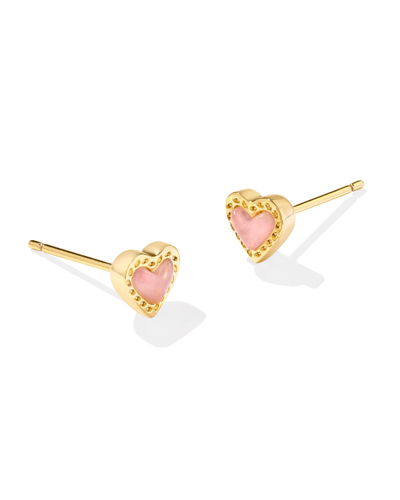Mini Ari Heart Stud Earrings in Gold Rose Quartz by Kendra Scott-Lemons and Limes Boutique