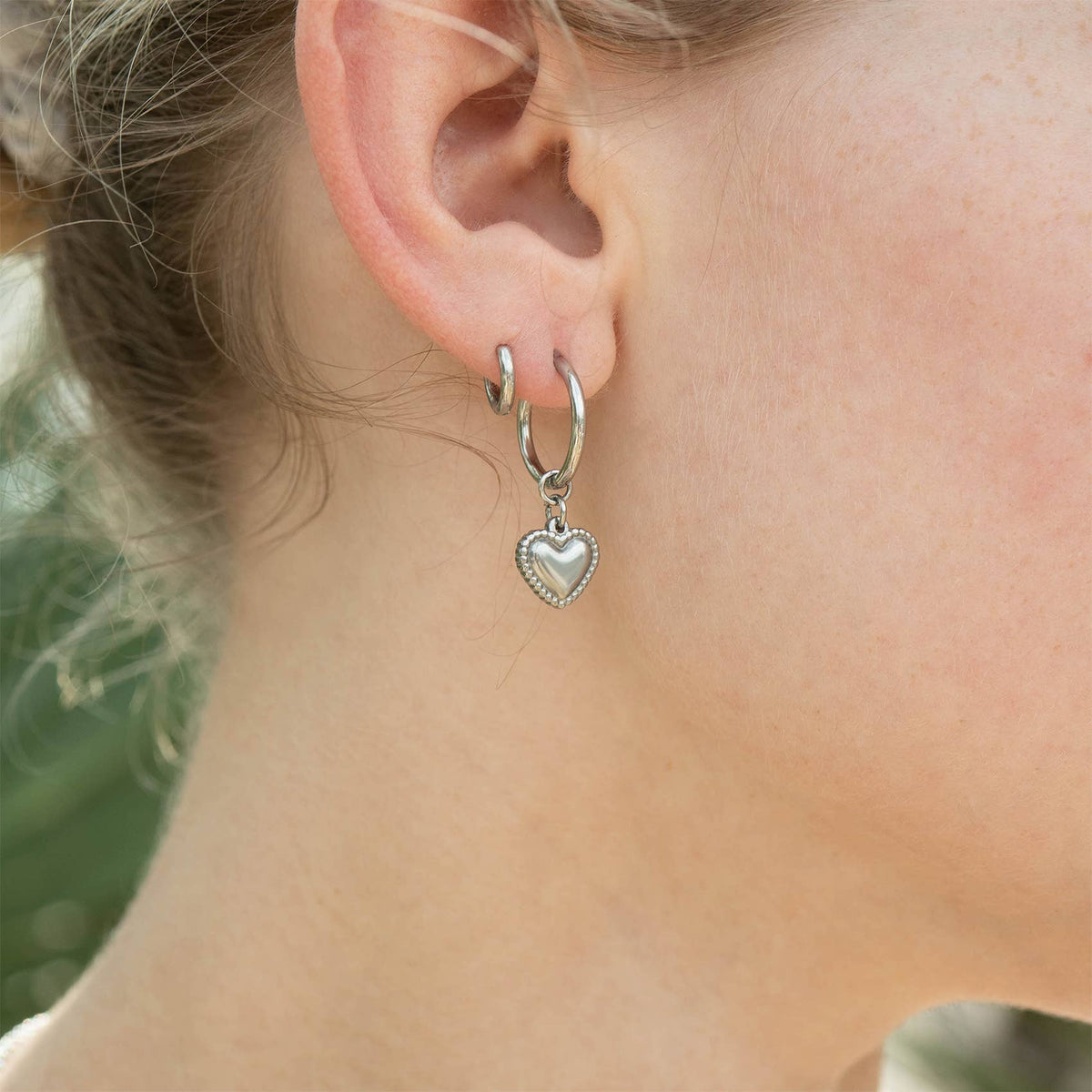 18K Gold PVD Stainless Steel Heart Pendant Hoop Earrings-Lemons and Limes Boutique