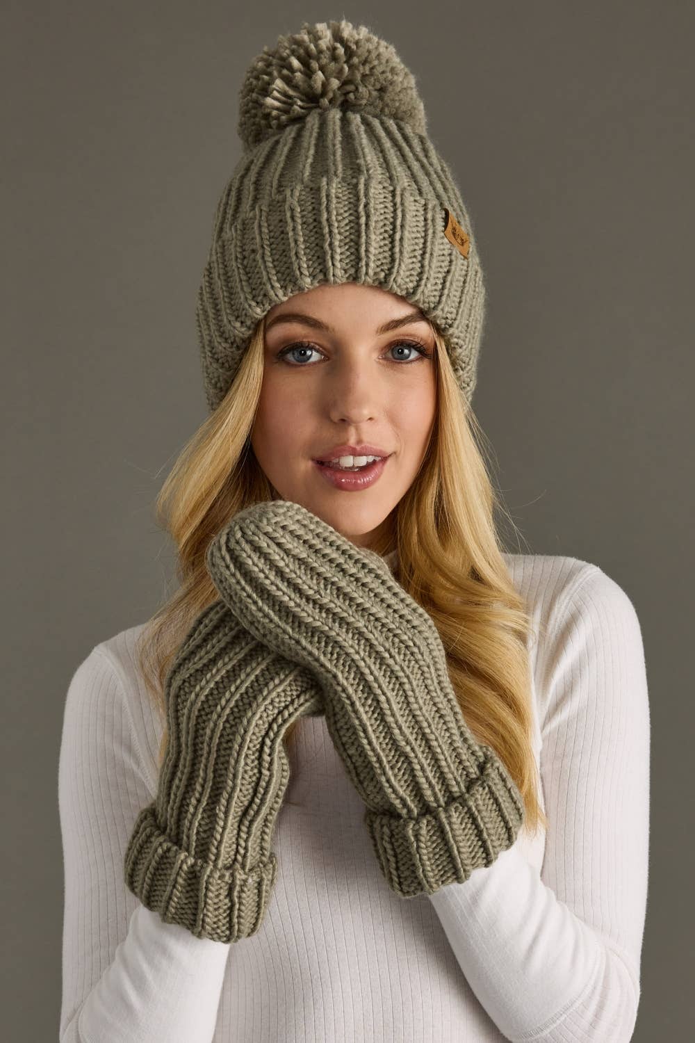 Dusty Sage Knit Pom Hat-Lemons and Limes Boutique