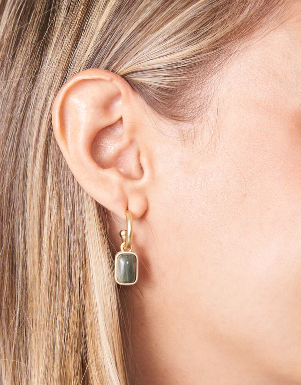 Naia Drop Hoop Earrings Silver Leaf Jasper Spartina-Lemons and Limes Boutique