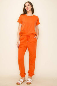 Drawstring Elastic Waist Joggers with Side Pockets in Orange-Lemons and Limes Boutique