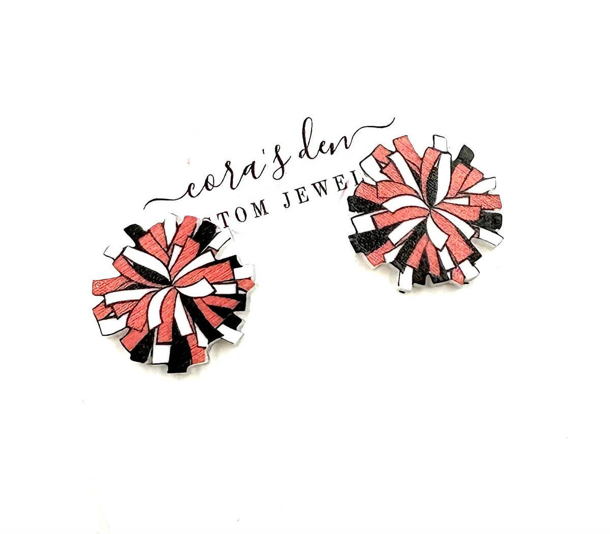 Cheer Pom Stud Earrings in Red, Black and White-Lemons and Limes Boutique