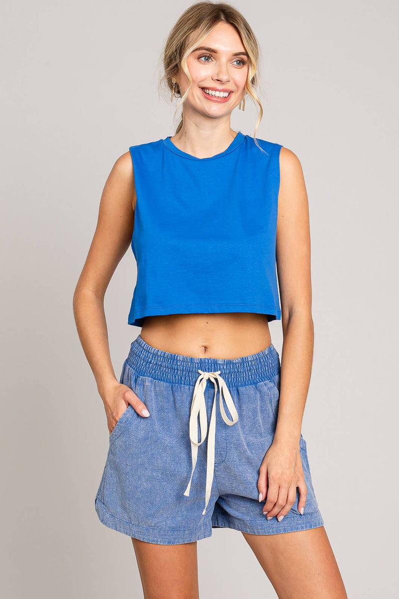 Women's Cotton Slub Casual Shorts in Royal Blue-Lemons and Limes Boutique