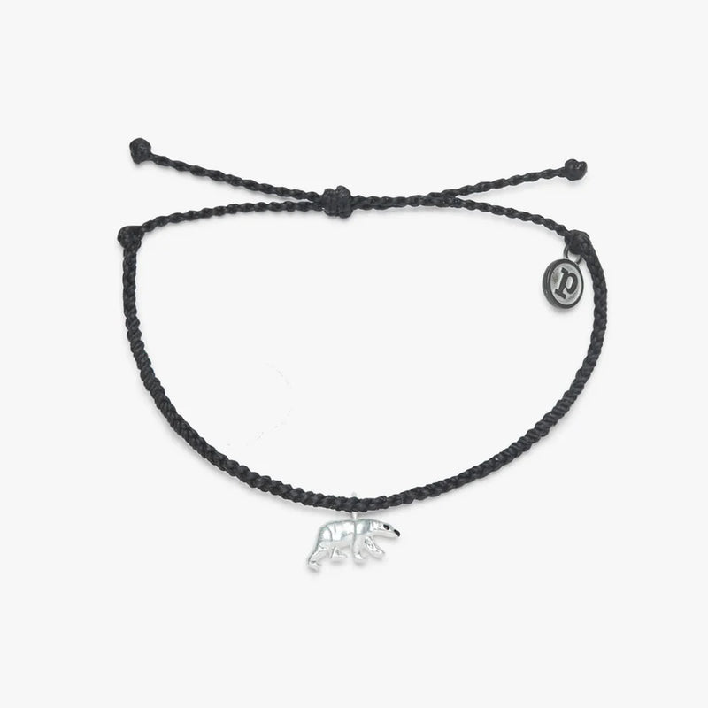 Pura Vida- Polar Bear Silver Charm Bracelet in Black--Lemons and Limes Boutique