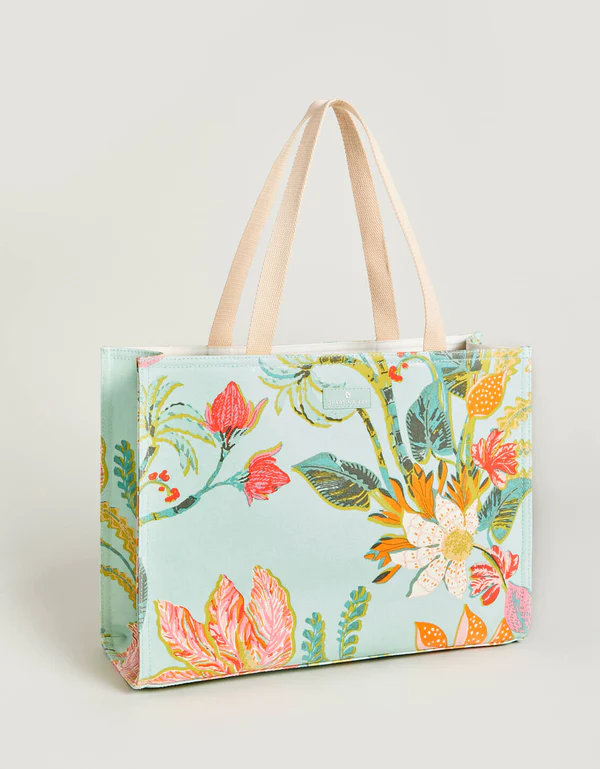 Spartina Market Tote in Queenie Tropical Floral Sea Foam-Lemons and Limes Boutique