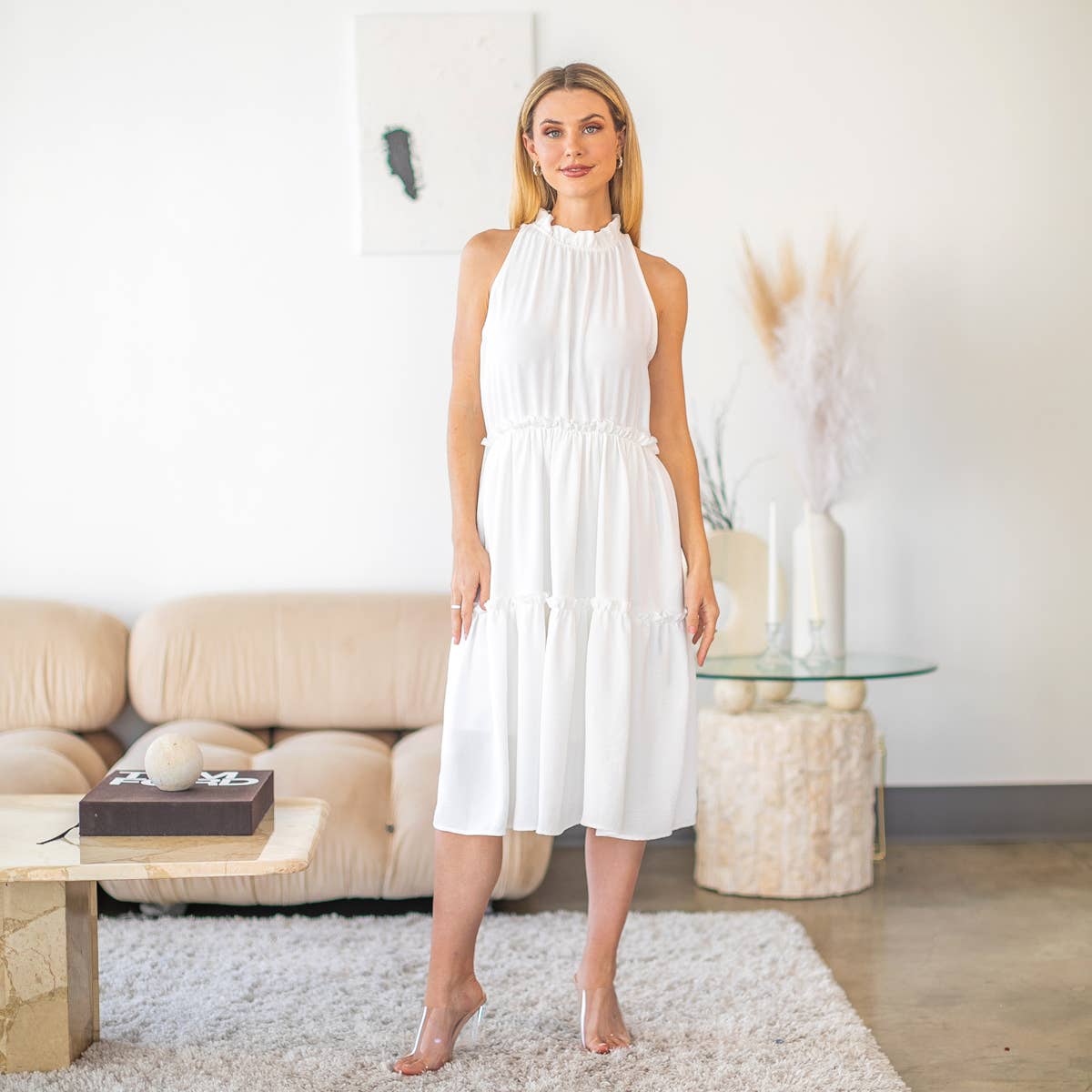 Sleeveless Midi Dress in Off White--Lemons and Limes Boutique
