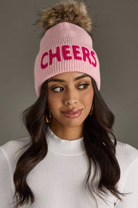 Pink Cheers Knit Pom Hat-Lemons and Limes Boutique