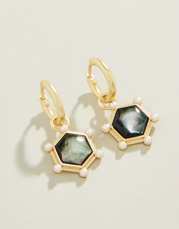 Hexa Convertible Hoop Earrings Grey Mother of Pearl Spartina-Lemons and Limes Boutique