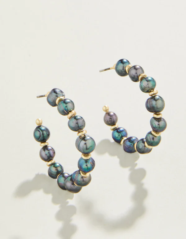 Annabelle Beaded Hoop Earrings in Grey Pearl Spartina-Lemons and Limes Boutique