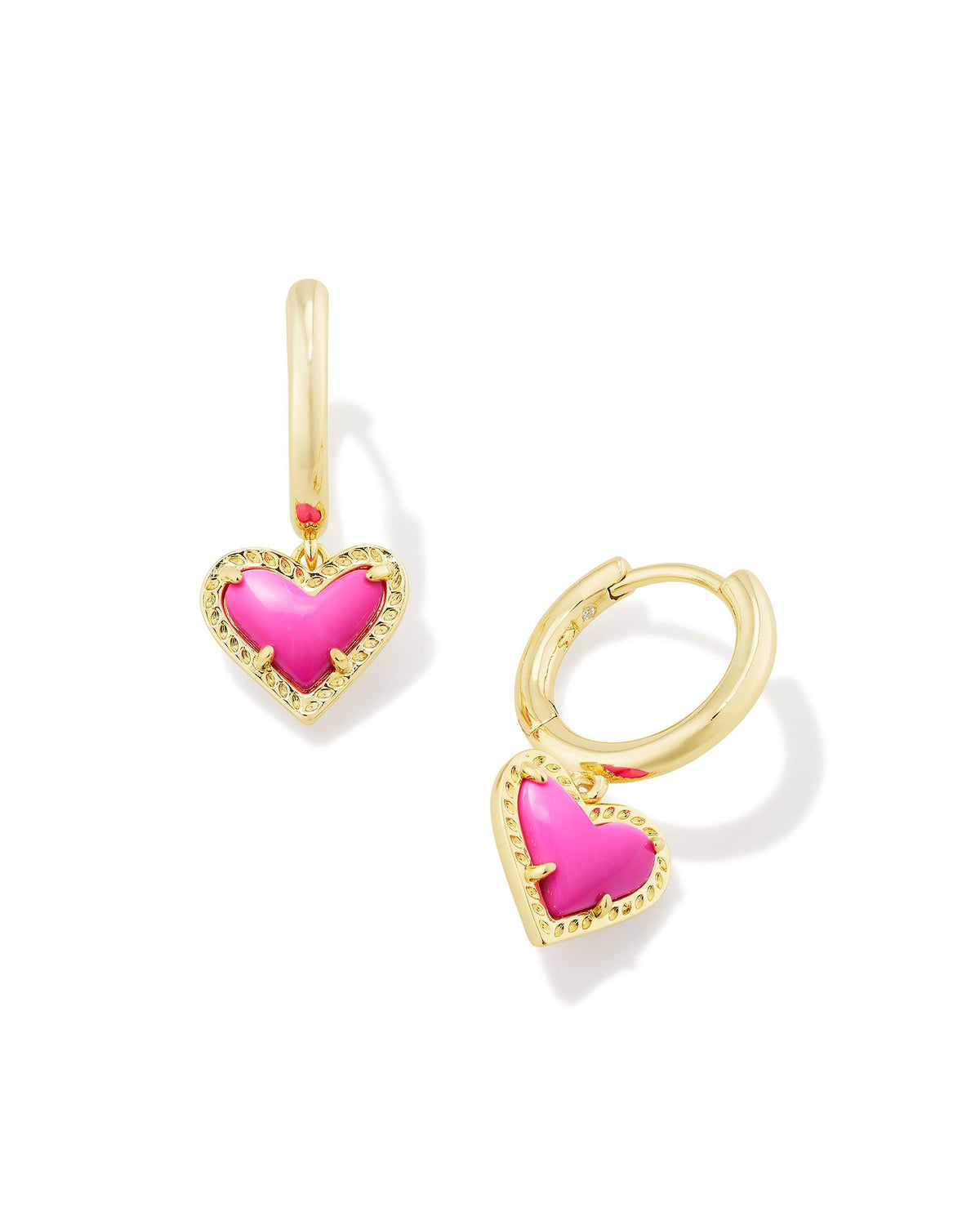 Ari Heart Gold Huggie Earrings Neon Pink Magnesite by Kendra Scott-Lemons and Limes Boutique
