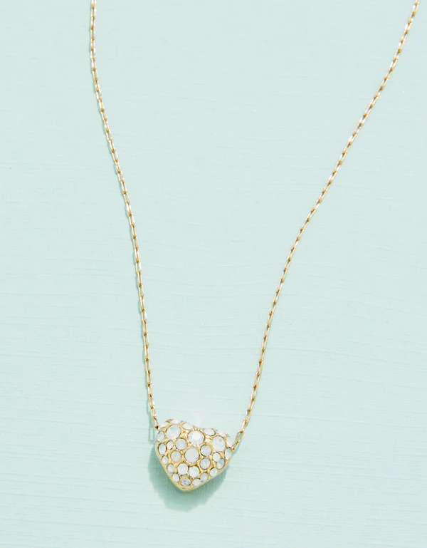 Sparkling Heart Necklace 17" in White Opal Spartina--Lemons and Limes Boutique