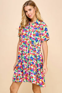 Two Layered Button Down Colorful Floral Dress-Lemons and Limes Boutique