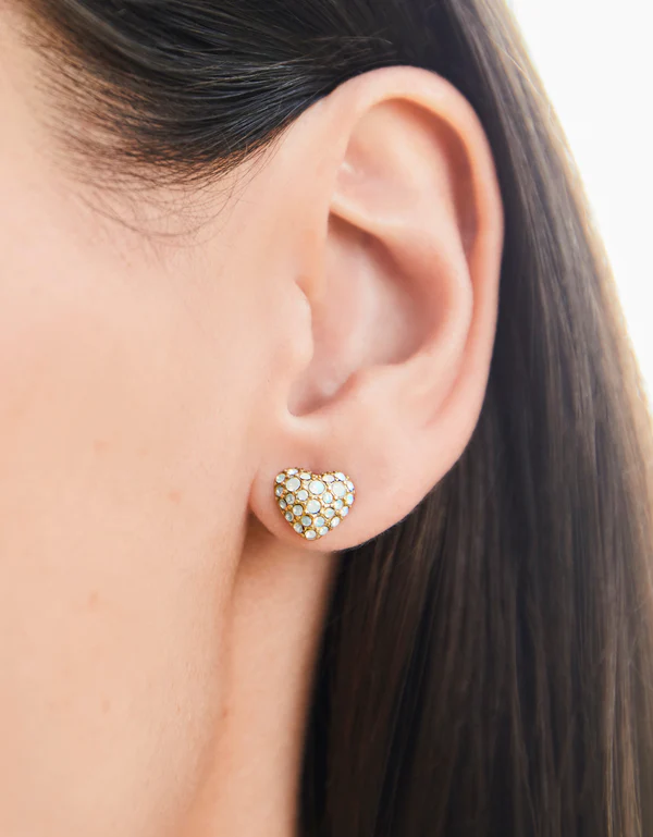 Sparkling Heart Stud Earrings in White Opal Spartina-Lemons and Limes Boutique