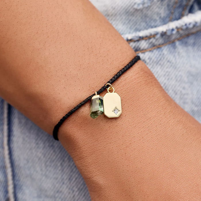 Raw Emerald Gold Charm Bracelet in Black--Lemons and Limes Boutique