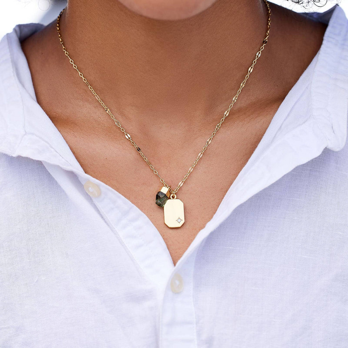 Emerald Quartz Pendant Necklace in Gold Pura Vida-Lemons and Limes Boutique