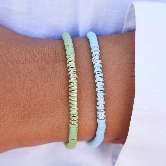 Heishi Disc & Metal Stretch Bead Bracelet in Blue and Silver Pura Vida--Lemons and Limes Boutique
