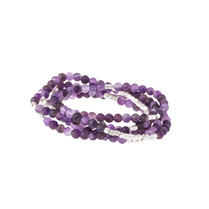 Stone Wrap Bracelet/Necklace in Amethyst & Silver - Stone of Protection--Lemons and Limes Boutique