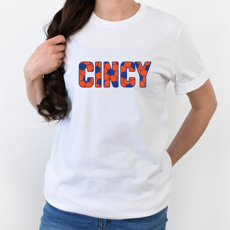 Cincy Soccer Pattern Unisex T-Shirt on White--Lemons and Limes Boutique