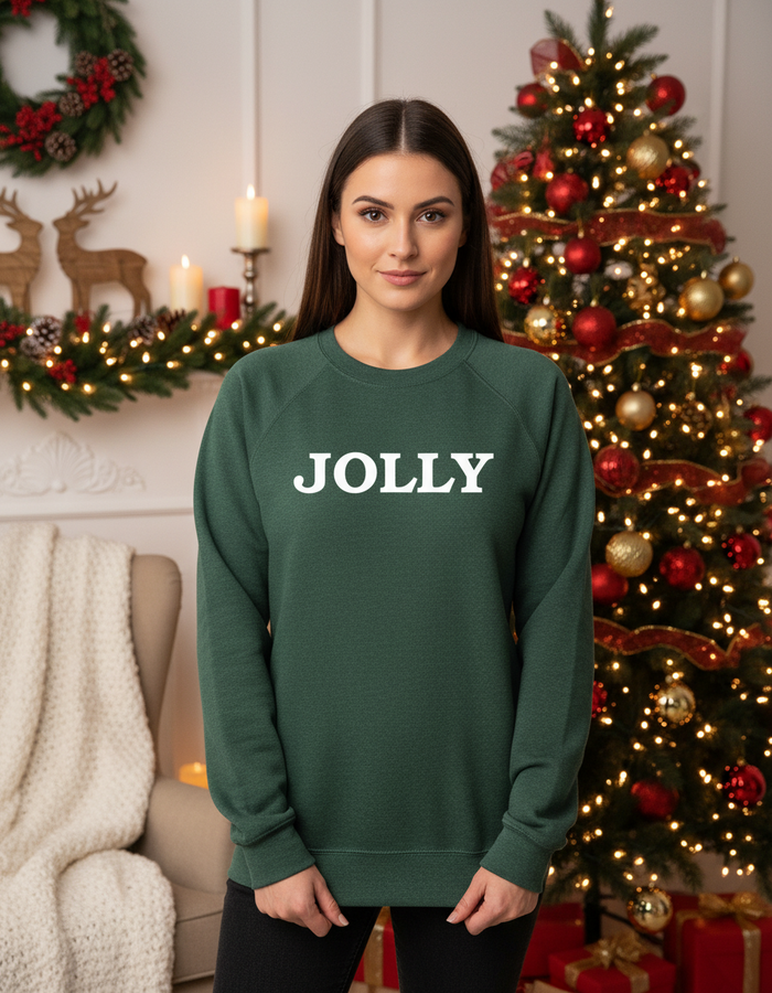 Jolly on Heathered Forest Spongefleece Crewneck-Lemons and Limes Boutique