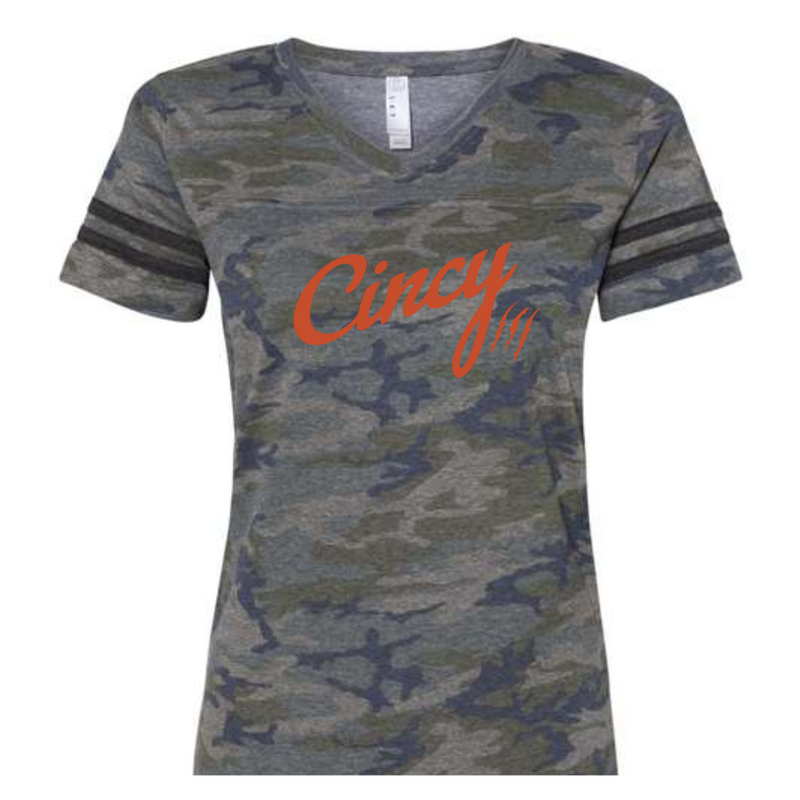 Cincy Football Women's Tee in Camo--Lemons and Limes Boutique