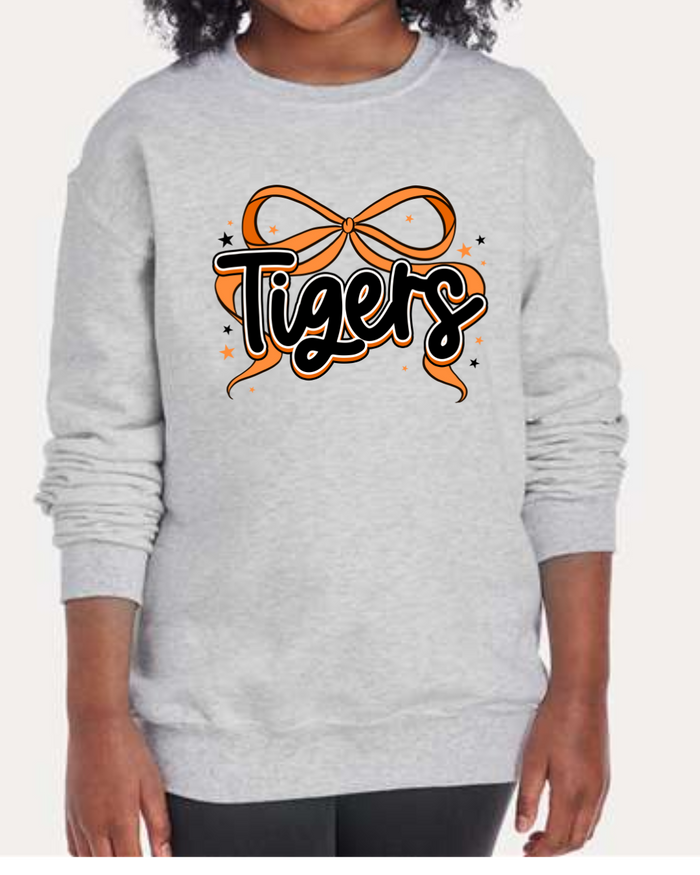 Tiger Bow Grey Crewneck (Youth and Adult)-Lemons and Limes Boutique