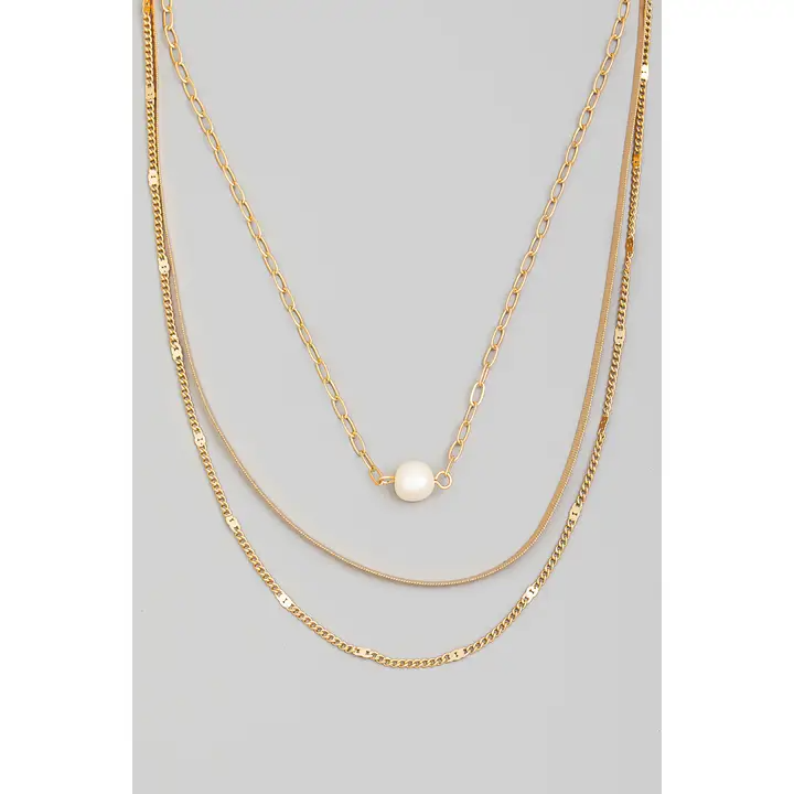 Pearl Charm Layered Chains Necklace-Lemons and Limes Boutique