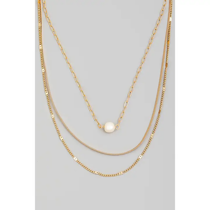 Pearl Charm Layered Chains Necklace-Lemons and Limes Boutique
