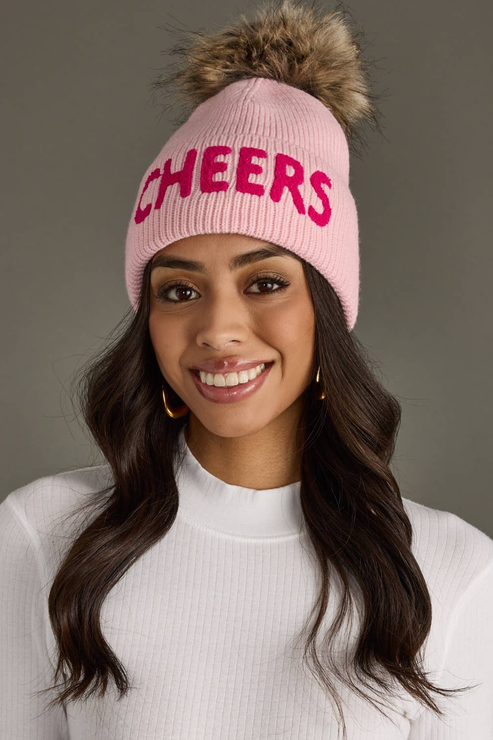 Pink Cheers Knit Pom Hat-Lemons and Limes Boutique