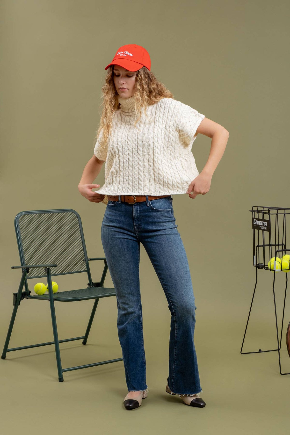 Cableknit Short Sleeve Turtleneck Sweater in Cream--Lemons and Limes Boutique