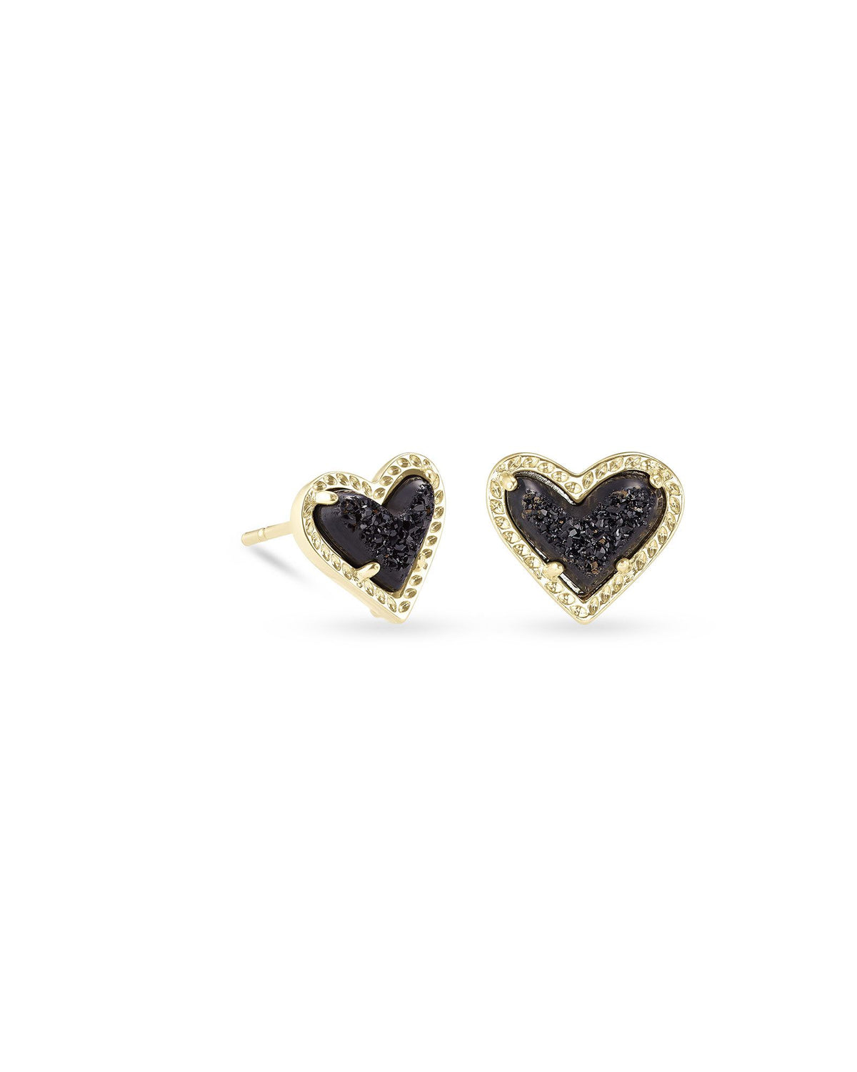 Ari Heart Stud Earrings in Gold Black Drusy by Kendra Scott-EARRINGS-Lemons and Limes Boutique