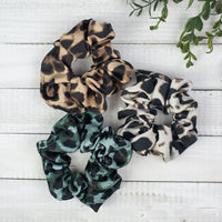 Hair Scrunch Set In Luxe Leopard (Natural/Teal/Cream)-Hair Accessories-Lemons and Limes Boutique
